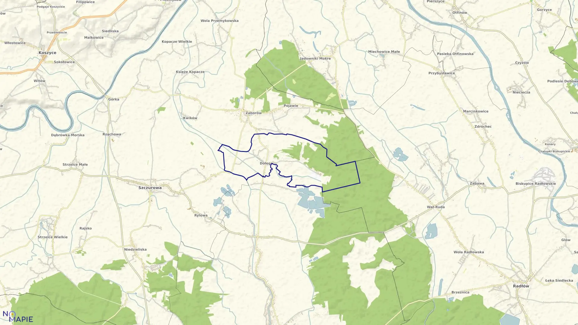 Mapa obrębu DOŁĘGA w gminie Szczurowa