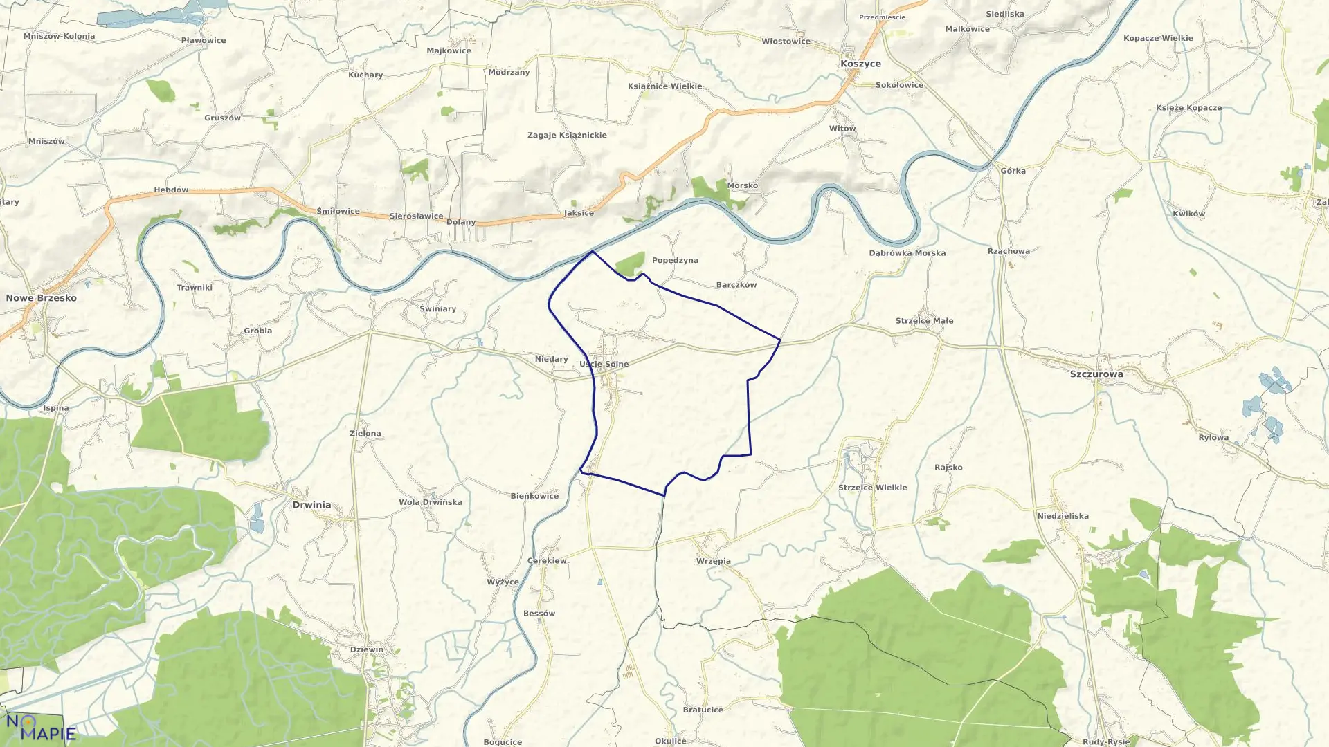 Mapa obrębu UŚCIE SOLNE w gminie Szczurowa