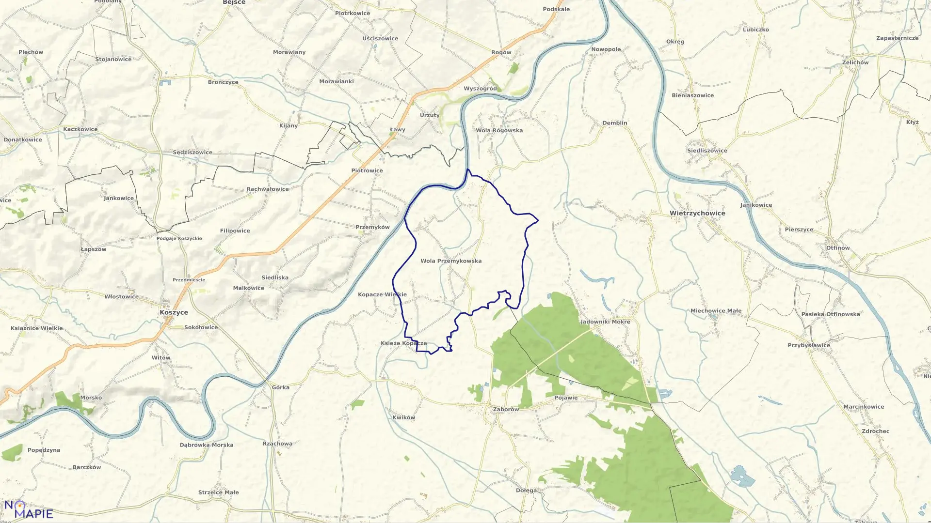 Mapa obrębu WOLA PRZEMYKOWSKA w gminie Szczurowa